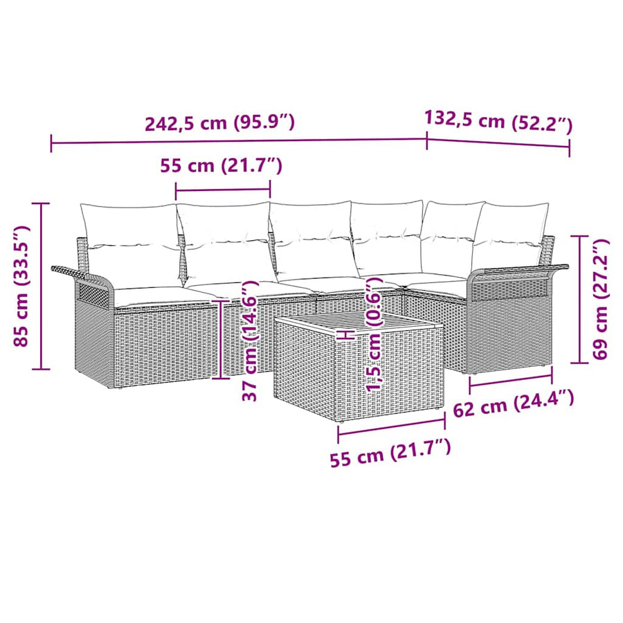 Garden Sofa Set 6 pcs Black Poly Rattan