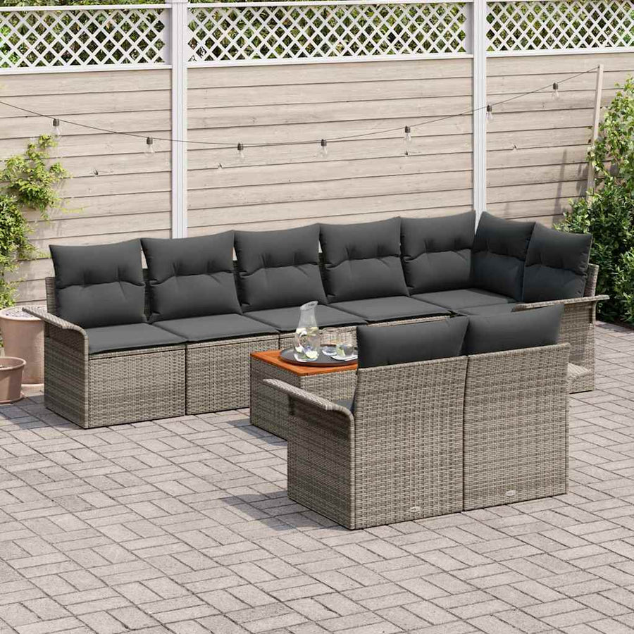 Garden Sofa Set 9 pcs Grey Poly Rattan