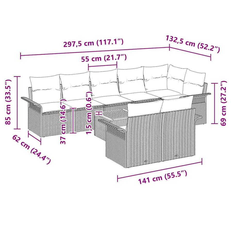 Garden Sofa Set 9 pcs Grey Poly Rattan