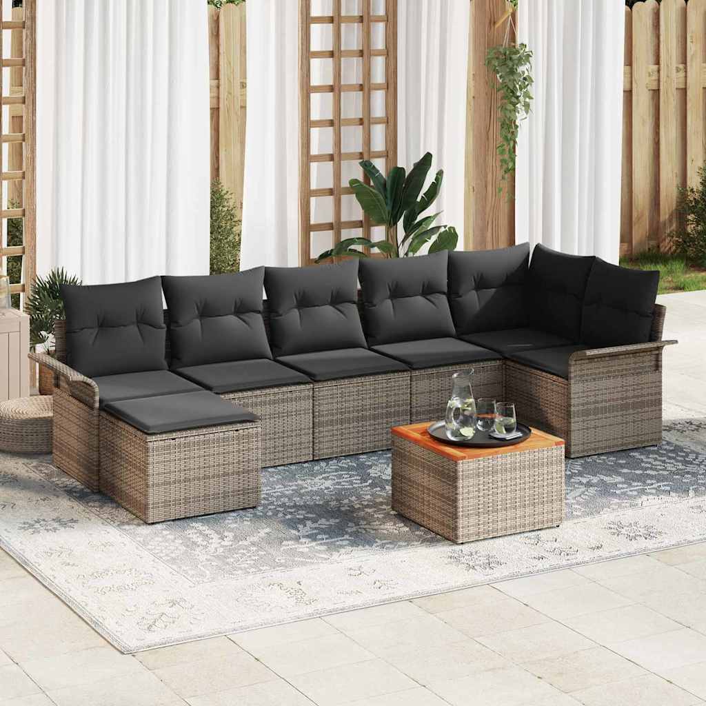 Garden Sofa Set with Cushion 8 pcs Grey Poly Rattan