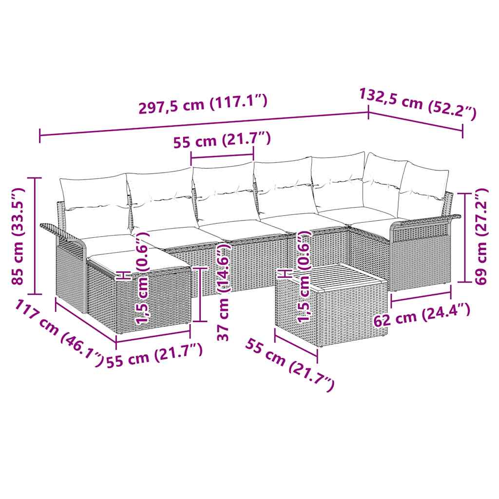 Garden Sofa Set with Cushion 8 pcs Black Poly Rattan