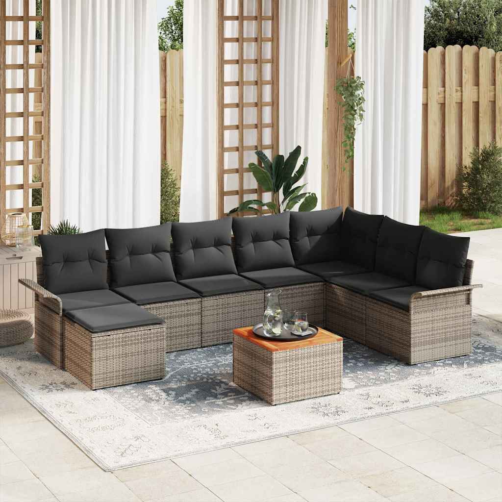 Garden Sofa Set with Cushion 9 pcs Grey Poly Rattan