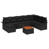 Garden Sofa Set 9 pcs Black Poly rattan - Front View