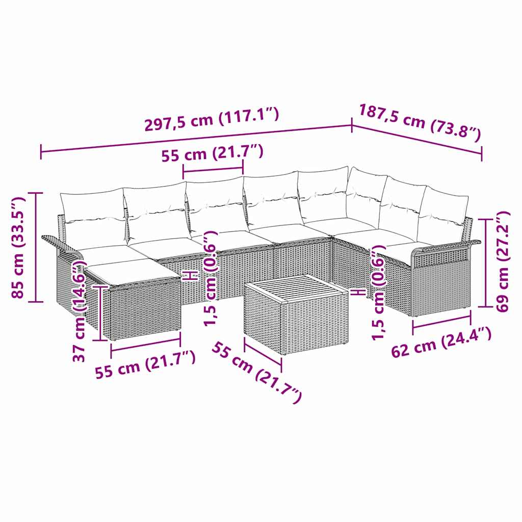 Garden Sofa Set 9 pcs Black Poly Rattan
