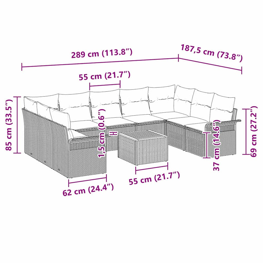 Garden Sofa Set 10 pcs Grey Poly Rattan