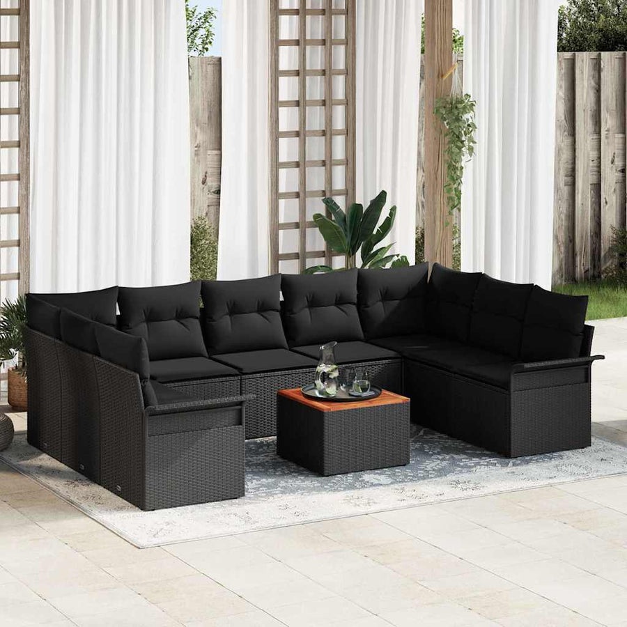 Garden Sofa Set 10 pcs Black Poly Rattan