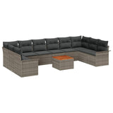 Garden Sofa Set with Cushion 11 pcs Grey Poly Rattan - Front View