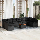 Garden Sofa Set with Cushion 11 pcs Black Poly Rattan