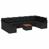 Garden Sofa Set with Cushion 11 pcs Black Poly Rattan - Front View
