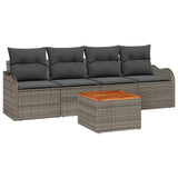 Garden Sofa Set with Cushion 5 pcs Grey Poly Rattan - Front View