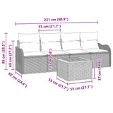 Garden Sofa Set with Cushion 5 pcs Grey Poly Rattan - Low Angle