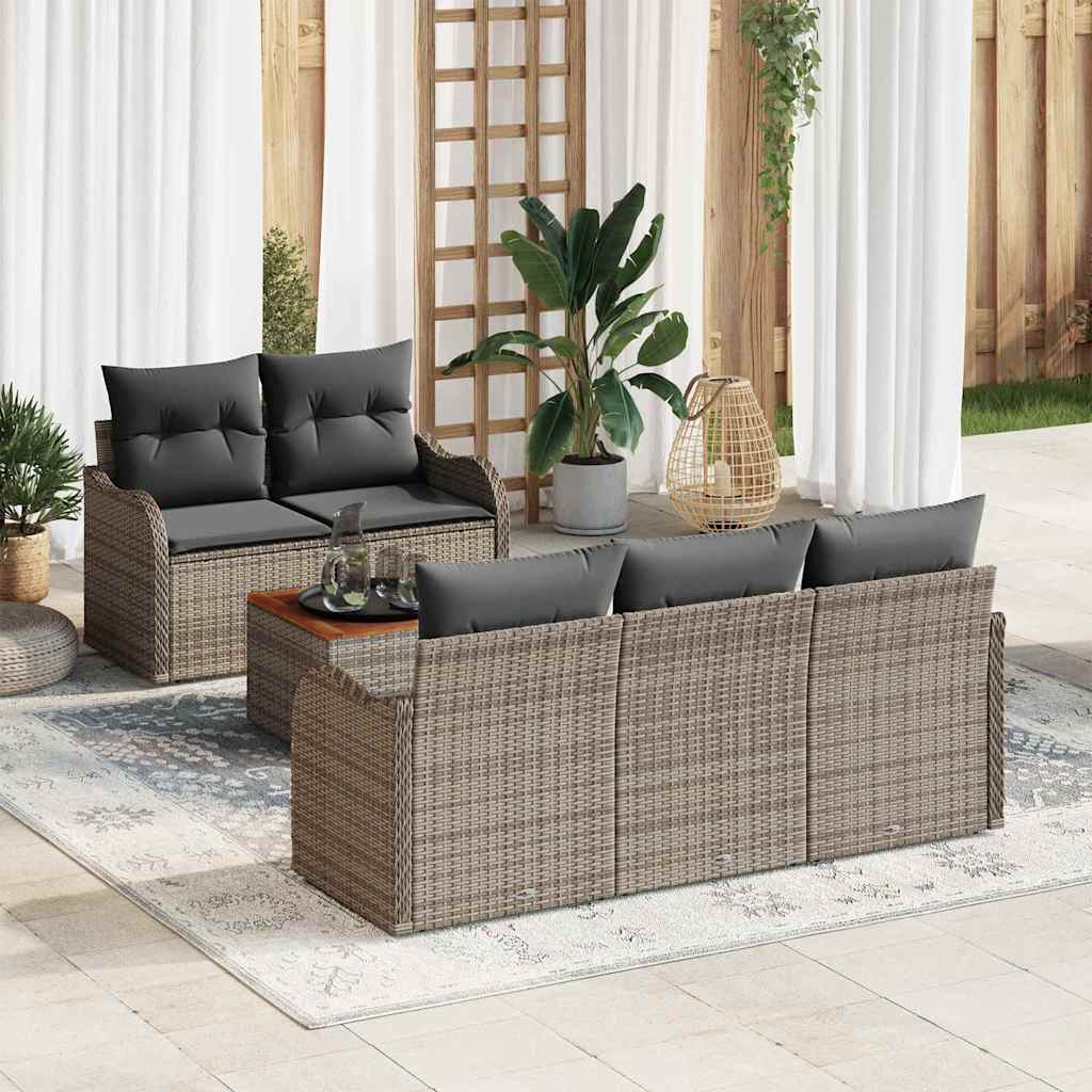 Garden Sofa Set with Cushion 6 pcs Grey Poly Rattan