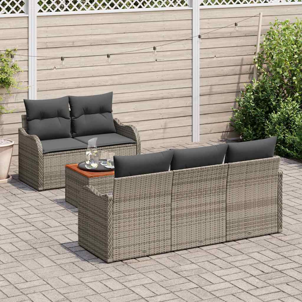 Garden Sofa Set with Cushion 6 pcs Grey Poly Rattan