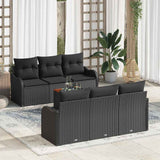 Garden Sofa Set with Cushion 7 pcs Black Poly Rattan