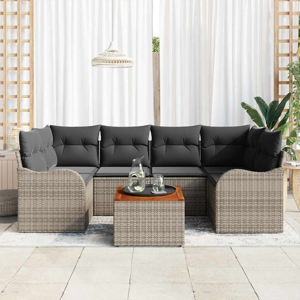 Garden Sofa Set 7 pcs Grey Poly rattan