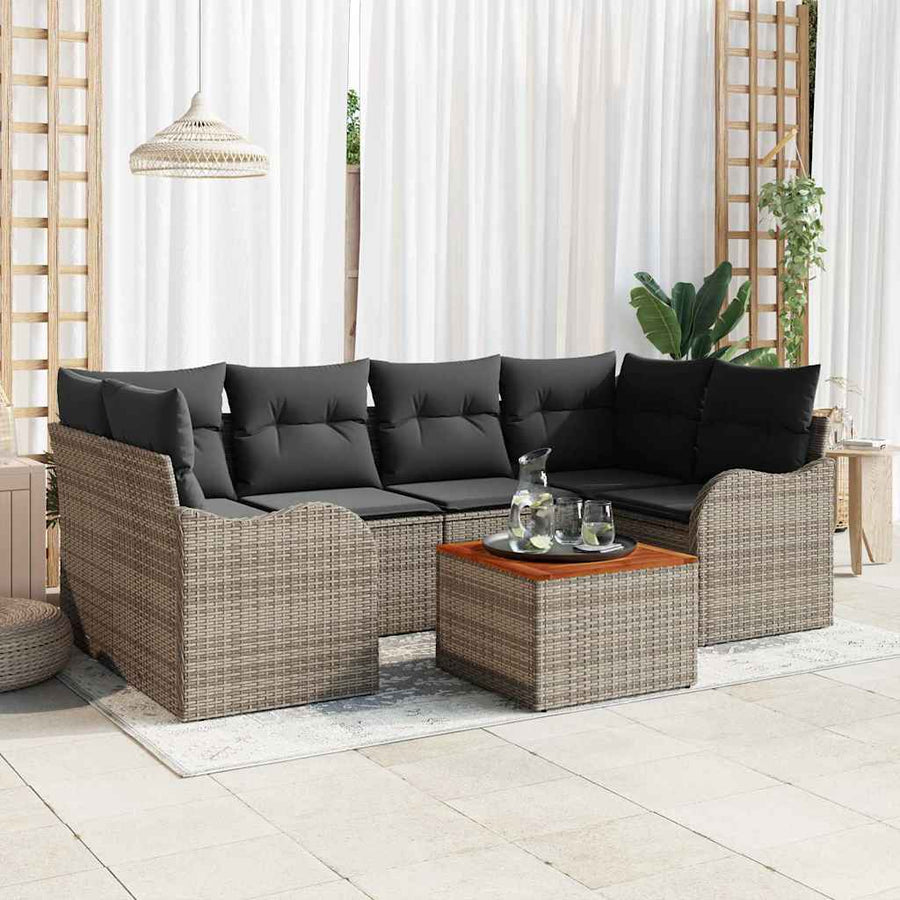 Garden Sofa Set 7 pcs Grey Poly Rattan