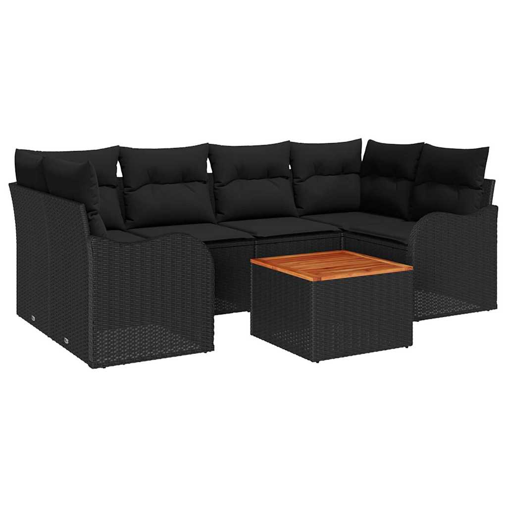 Garden Sofa Set with Cushion 7 pcs Black Poly Rattan