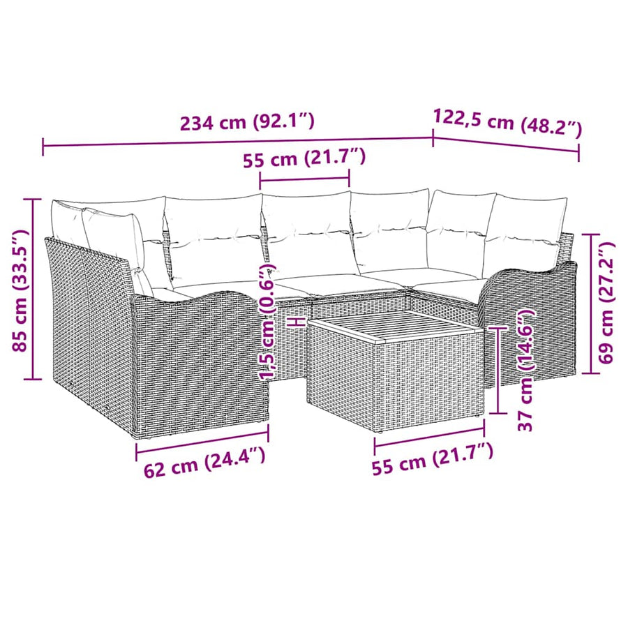 Garden Sofa Set 7 pcs Black Poly Rattan