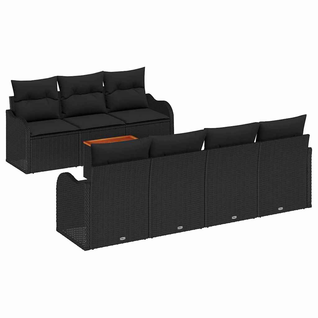 Garden Sofa Set with Cushion 8 pcs Black Poly Rattan