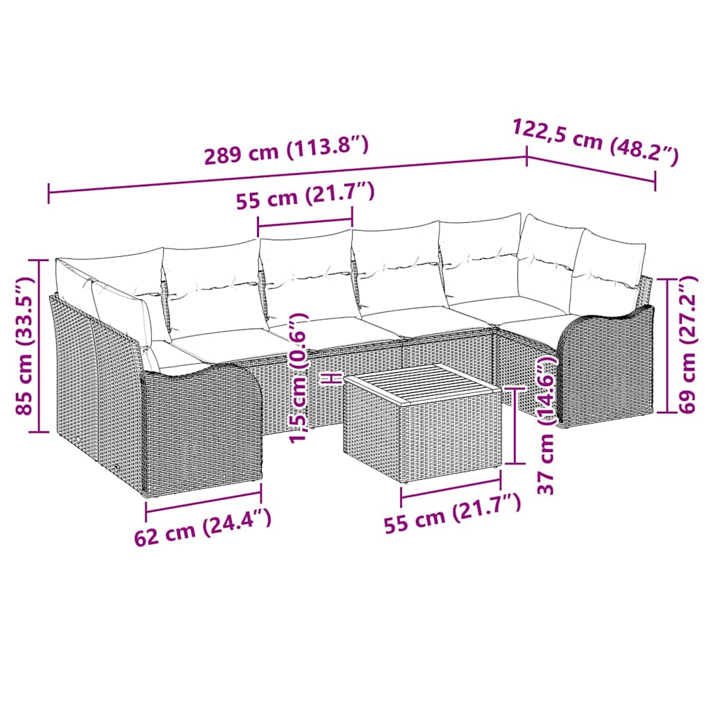 Garden Sofa Set 8 pcs Grey Poly Rattan