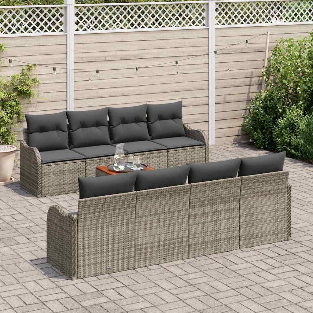 Garden Sofa Set with Cushion 9 pcs Grey Poly Rattan