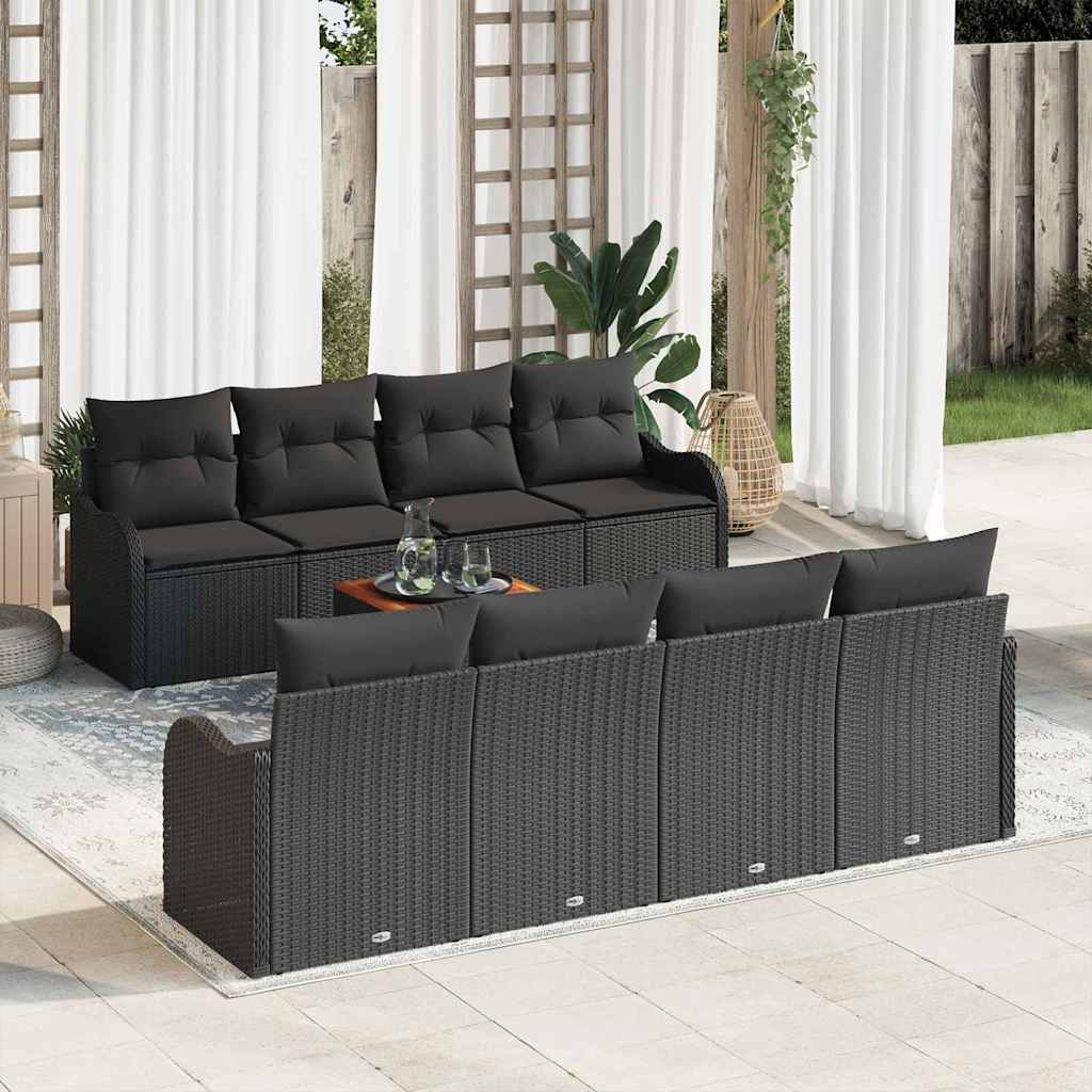 Garden Sofa Set with Cushion 9 pcs Black Poly Rattan