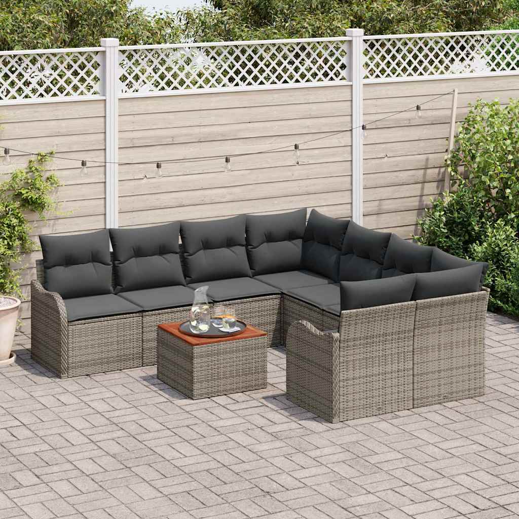 Garden Sofa Set 9 pcs Grey Poly Rattan