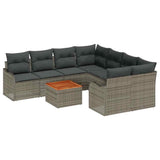 Garden Sofa Set 9 pcs Grey Poly rattan - Front View