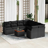 Garden Sofa Set with Cushion 9 pcs Black Poly Rattan