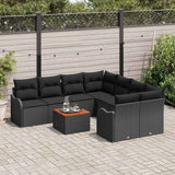 Garden Sofa Set with Cushion 9 pcs Black Poly Rattan