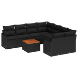 Garden Sofa Set 9 pcs Black Poly rattan - Front View
