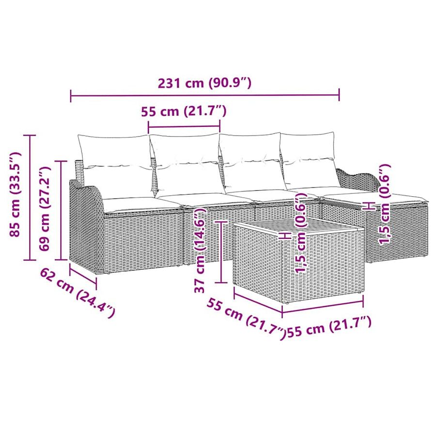 Garden Sofa Set 6 pcs Black Poly Rattan