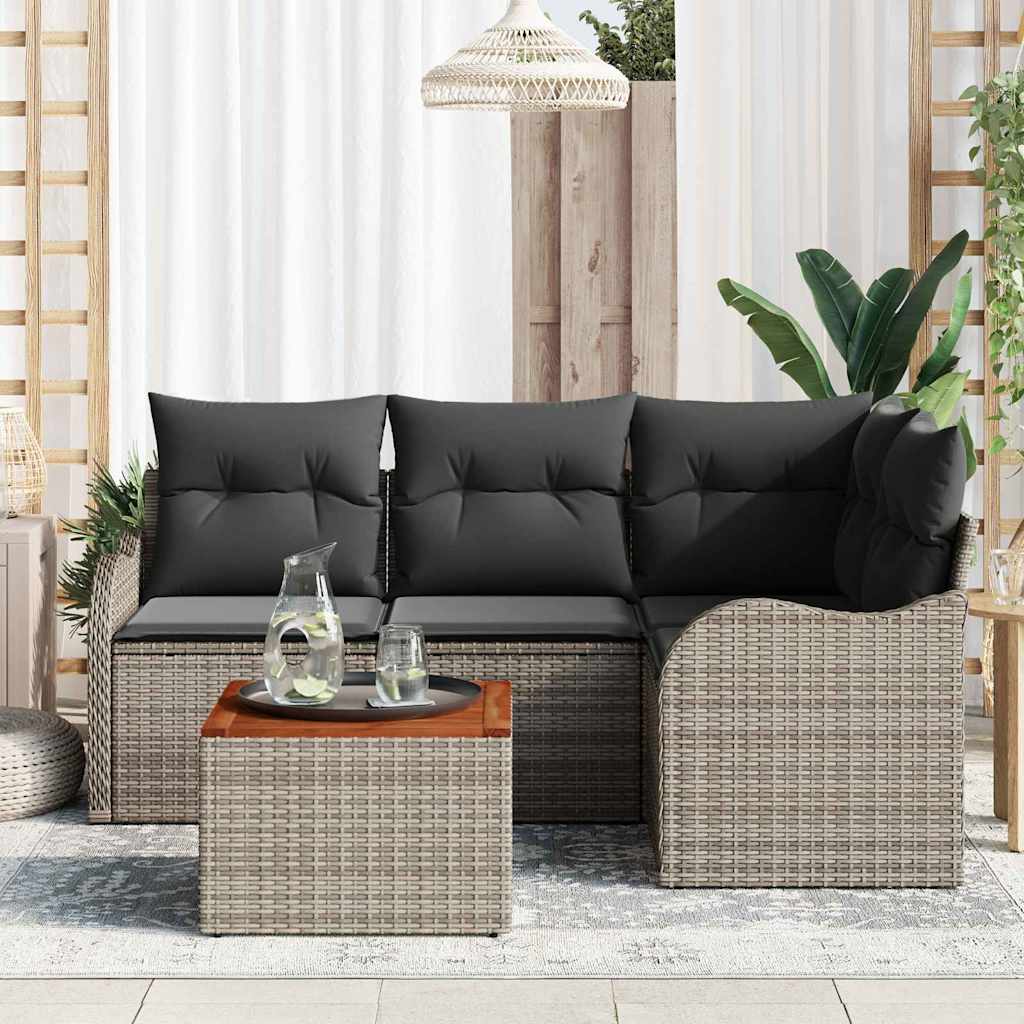 Garden Sofa Set with Cushion 5 pcs Grey Poly Rattan