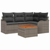 Garden Sofa Set with Cushion 5 pcs Grey Poly Rattan - Front View