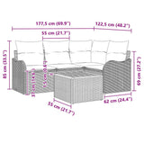 Garden Sofa Set with Cushion 5 pcs Grey Poly Rattan - Extra Image