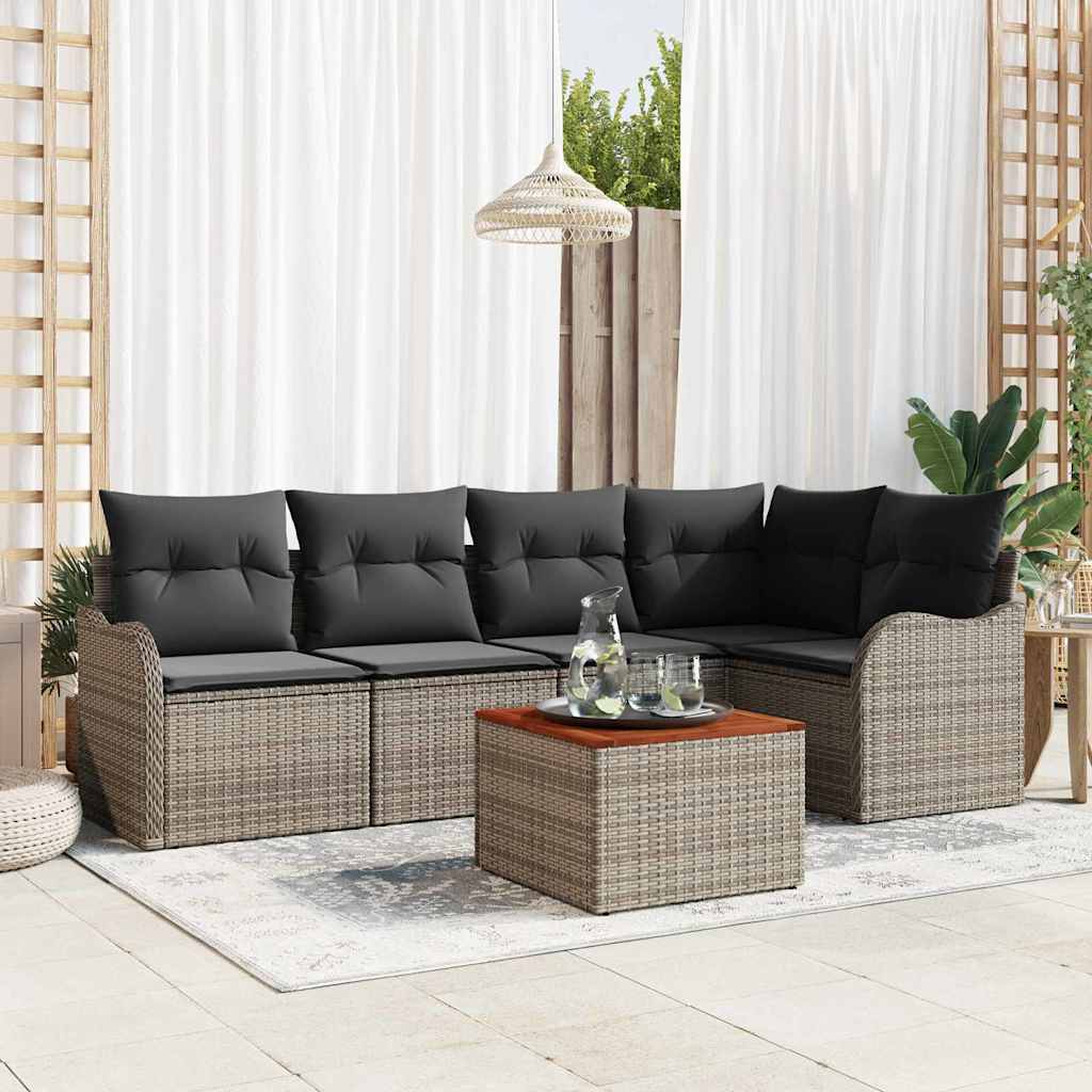 Garden Sofa Set 6 pcs Grey Poly rattan
