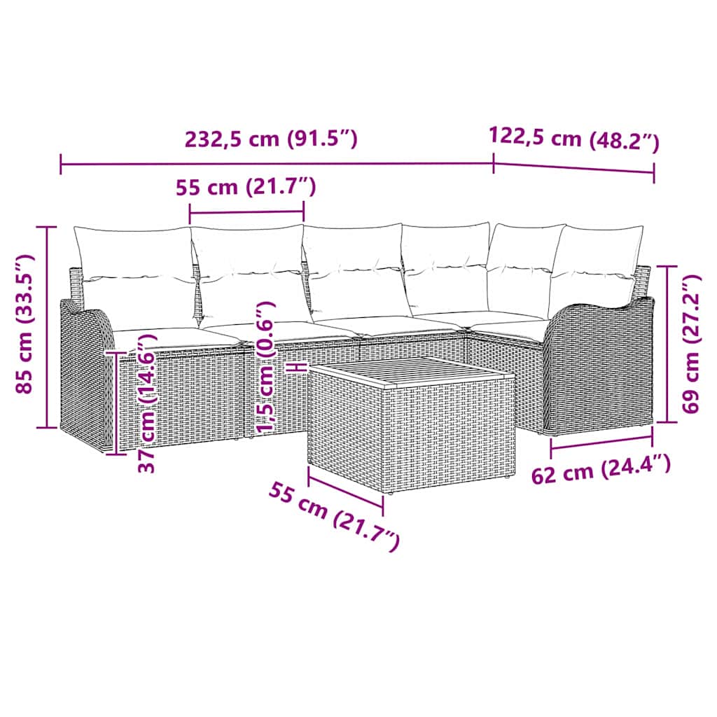 Garden Sofa Set 6 pcs Grey Poly Rattan