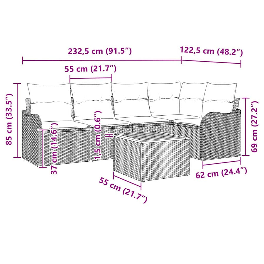 Garden Sofa Set 6 pcs Grey Poly Rattan