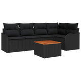 Garden Sofa Set 6 pcs Black Poly rattan - Front View