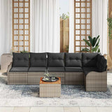 Garden Sofa Set with Cushion 7 pcs Grey Poly Rattan