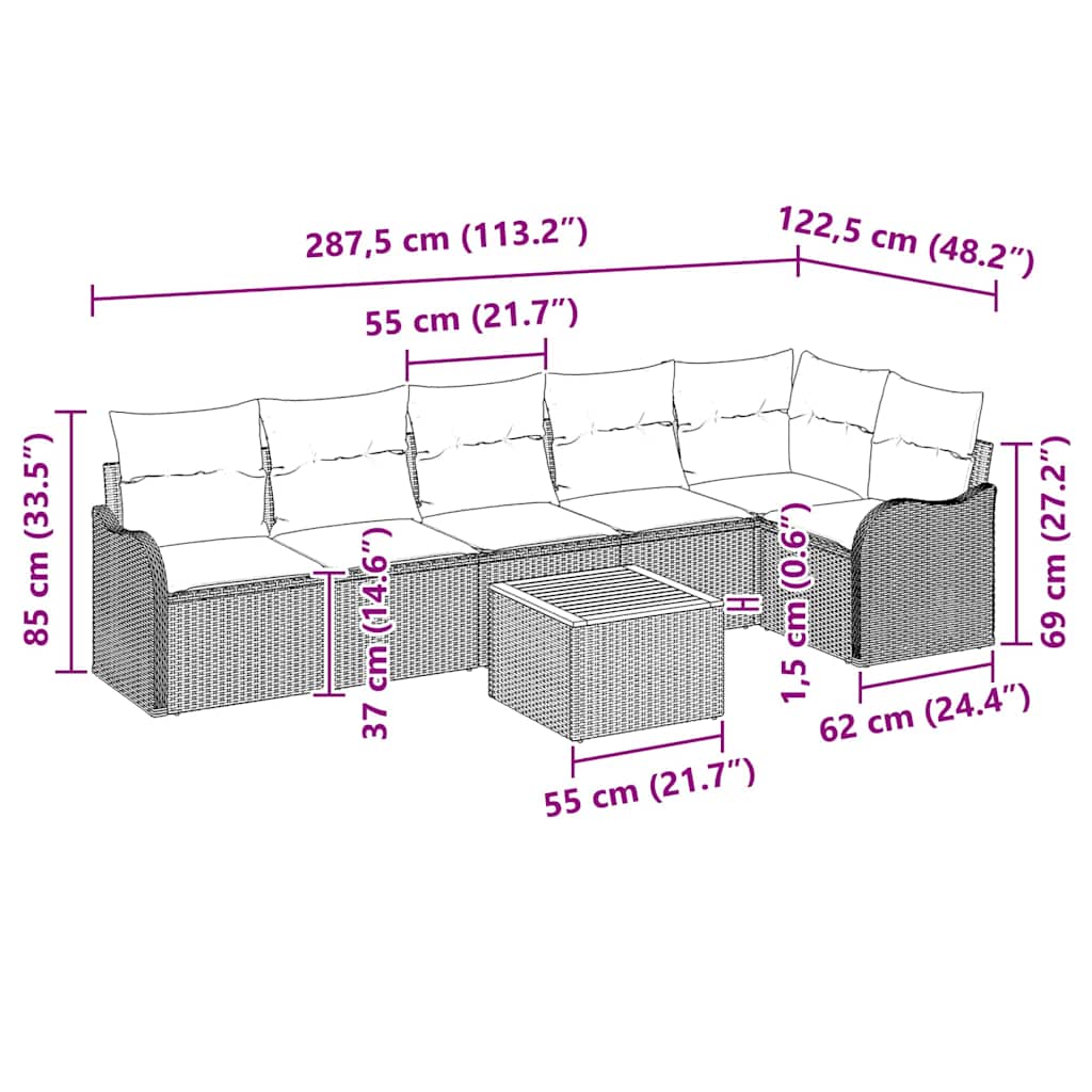 Garden Sofa Set with Cushion 7 pcs Black Poly Rattan