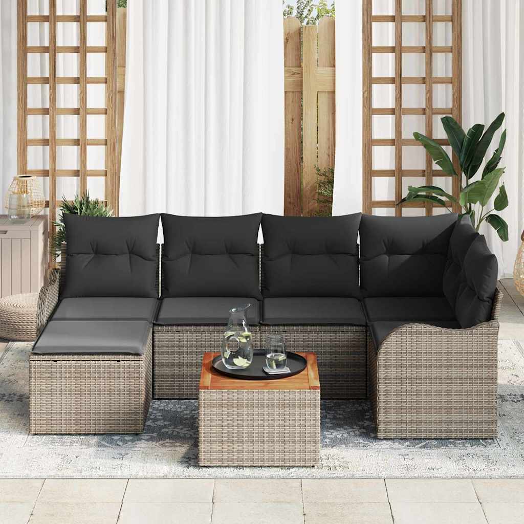 Garden Sofa Set 7 pcs Grey Poly Rattan