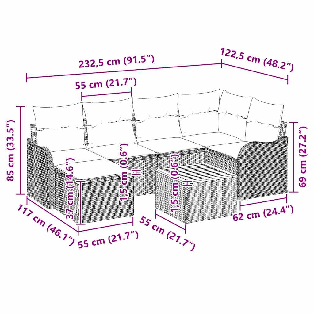 Garden Sofa Set 7 pcs Grey Poly Rattan