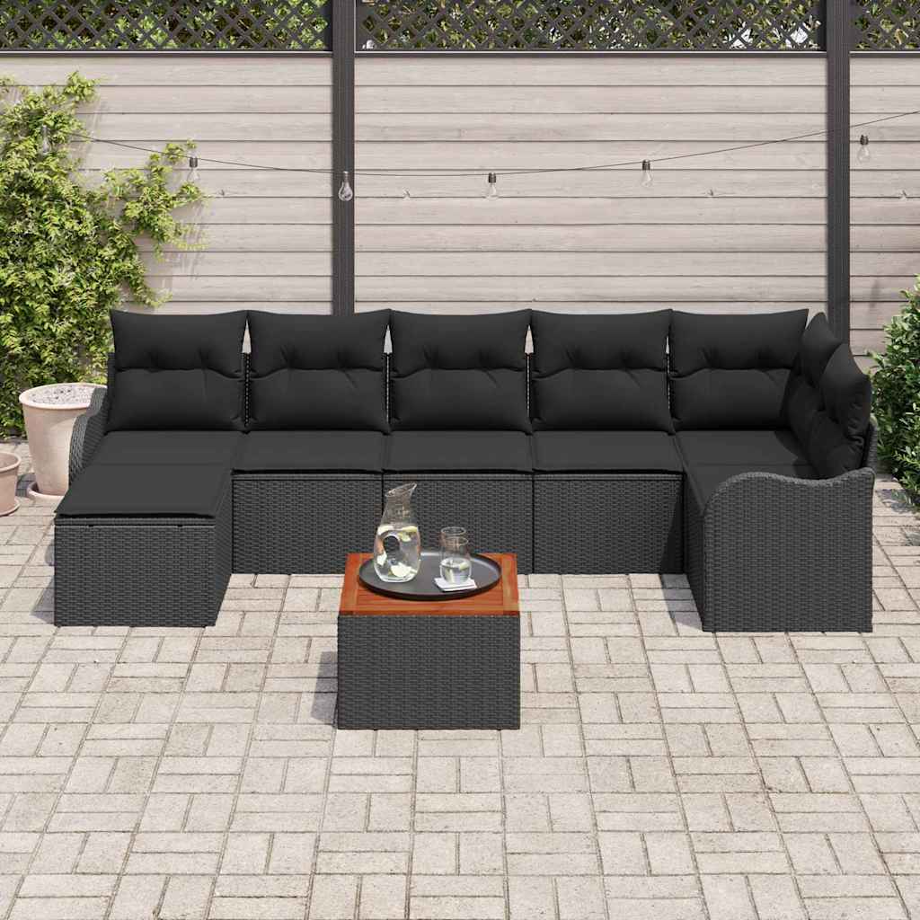 Garden Sofa Set 8 pcs Black Poly Rattan