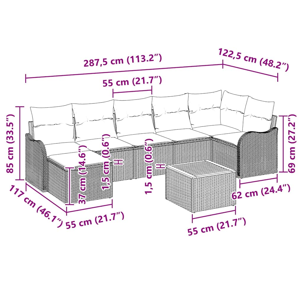 Garden Sofa Set 8 pcs Black Poly Rattan
