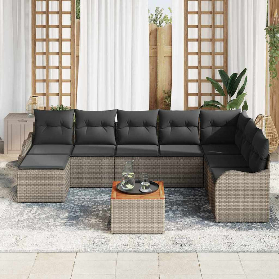 Garden Sofa Set 9 pcs Grey Poly Rattan