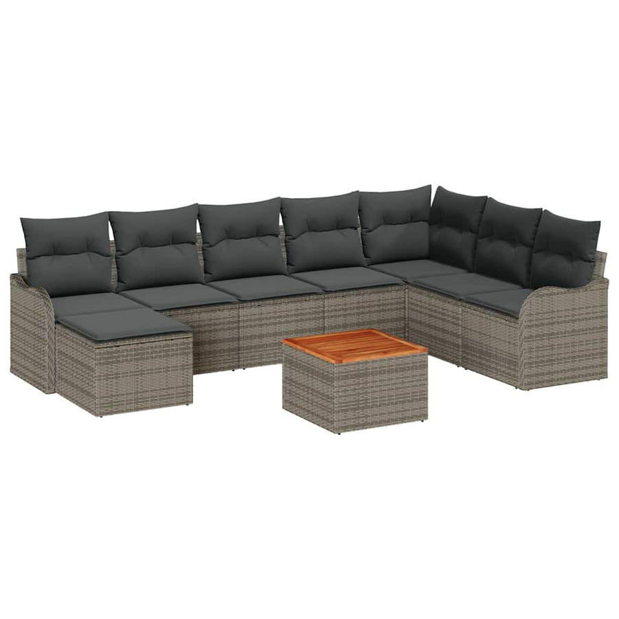 Garden Sofa Set 9 pcs Grey Poly Rattan