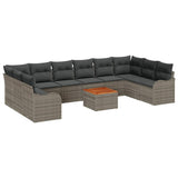 Garden Sofa Set with Cushion 10 pcs Grey Poly Rattan - Front View