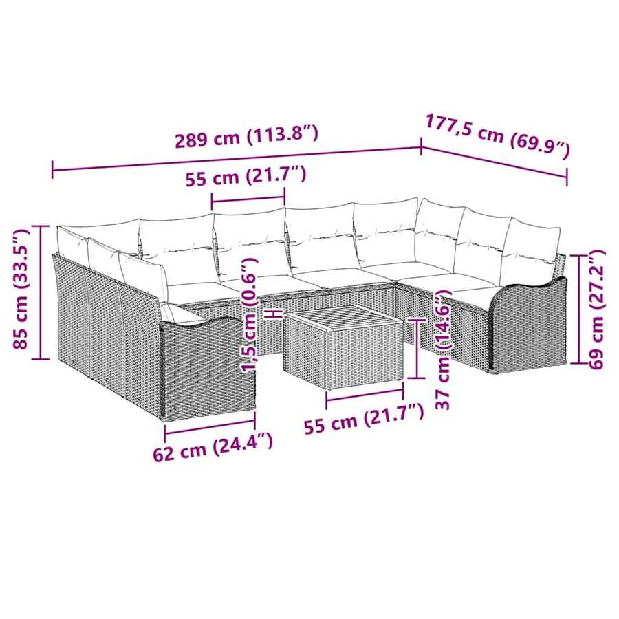 Garden Sofa Set 10 pcs Grey Poly Rattan