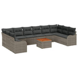 Garden Sofa Set with Cushion 11 pcs Grey Poly Rattan - Front View